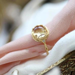 Cluster Rings Natural Yellow Citrine Quartz Adjustable Ring 8x8mm 925 Silver Woman Man Clear Round Bead Wealthy Stone
