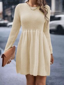 Dress Autumn Winter Knitted Short Dresses For Women Elegant White Simple Sweater Dress Casual Fashion Aline New In Dresses 2023
