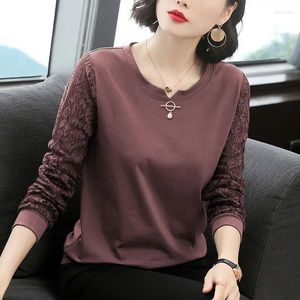 Women's T Shirts Cotton Long-Sleeved T-shirt Spring Model Style Lace Sleeve Loose And Plus-sized Slimming Undershirt