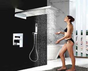 Hela och detaljhandelspolerade 2 sätt Chrome mässing 22quot fyrkantig regn duschhuvud kran vattenfall ventil mixer kran w hand dusch7195048
