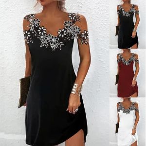 Vestido elegante de renda sem mangas, vestido de festa para mulheres, verão 2023, gola v, casual, cor sólida, pulôver, confortável, praia, vestido sexy