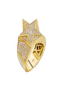 Eheringe JEWE S925 Fancy 14K vergoldeter fünfzackiger Stern CZ Stein Iced Out Zirkonia Hip Hop Schmuck Herren Diamant 22096454044