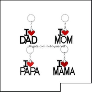 Kluczowe pierścionki Kluczowe pierścienie biżuteria Emalia Stop I Love Mom Dad Papa Mama Heart Wiselant Keyrings Fathers Day Mother