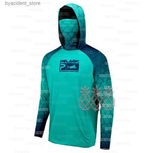 Camisas Casuais Masculinas Pelagic Hoodies Máscara Camisas de Pesca Verão Manga Longa Upf 50+ Secagem Rápida Respirável Roupas de Pesca Leve T-shirt de Pesca L240306