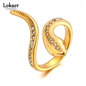Cluster Rings Lokaer Stainless Steel Personalized Snake For Women Statement Golden Handmade Metal Casting Ring Waterproof Jewelry R23055