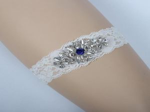 One Piece Lace Wedding Garters Set Bridal Garters Belt Blue Rhinestones Crystals Wedding Bridal Leg Garters 2019 In Stock Cheap1827274