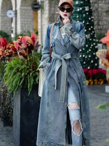 Cappotto lungo in denim autunno e primavera Donna Cappotti da donna di lusso Giacche Trench Donna Traf 240229