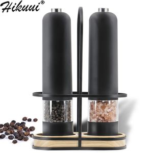 Automatisk saltpepparkvarn Set Electric Plastic Ceramic Burr Mill For Herb Pepper Spice Justerbara kök Malande Gadgets 240304