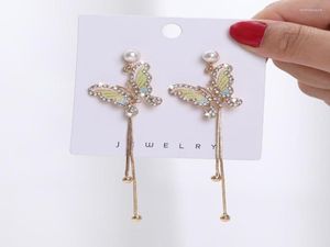 Stud Earrings Butterfly Pearl Rhinestone Long Fashion Tassel Factory Direct s8157753