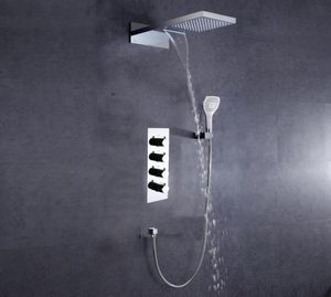 Dulabrahe krom şelale ve yağmur banyo duş musluğu termostatik mikser seti banyo duş valfi duş kafası2480364