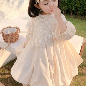 Dresses Spring Autumn Girls Dress Lace Collar Detachable Fairy Long Sleeve Princess Dress Baby Kids Clothes Children's Clothing