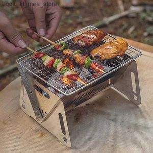 BBQ Grills Camping Barbecue Rack Portable Folding Outdoor Heat Furnace Rostfritt stål Multifunktionella picknick Barbecue Rack Folding Equipment Q240305