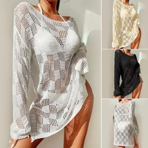 Cover-up Coverup Women Blus Hollowout Sticking See Through Bikini SMOCK POOL SWIM Strand Toppar Baddräkt Skjorta kläder