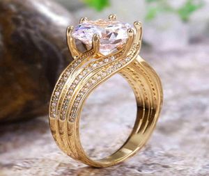 Huitan Gorgeous Solitaire 12mm Cubic Zirconia Bridal Wedding Rings Gold Color Engagement Party Brilliang Women Fashion Jewelry9397105