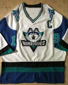 Quebec Nordiques Wolf Jersey 19 Joe Sakic Hockey Jersey Embroideryステッチ任意の番号と名前をカスタマイズするJerseys5293200