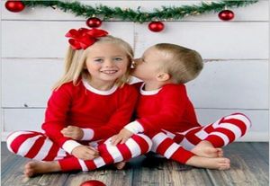 Детская одежда Детские рождественские пижамы для мальчиков Рождественские полосатые ночные костюмы для девочек Хлопковые футболки Брюки Наряды Топы с длинными рукавами Брюки Suit4443944