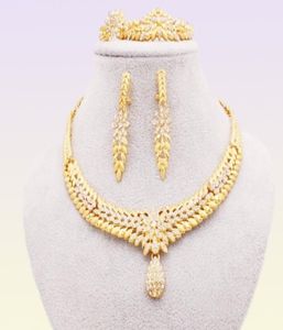 Set di gioielli per donna Dubai colore oro 24K India Nigeria regali di nozze collana orecchini braccialetto anello set Etiopia gioielli 2015346351