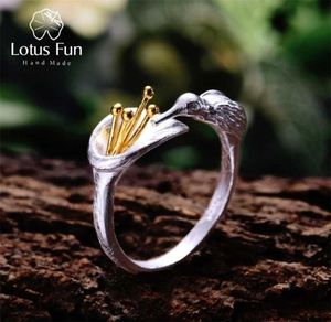 Lotus Fun Real 925 Sterling Silver Bird Ring Natural Creative Design Fine Jewelry Adjustable Hummingbird Rings for Women Bijoux 221202056