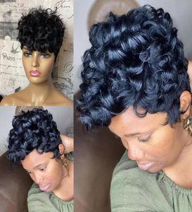 Short curly Human Hair Wigs For Women Brazilian lace front Pixie cut hairstyle bob Wigs9910742