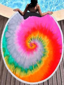 150150cm Tie Dyed Round Beach Towel With Tassels Colorful Unisex Ultra Soft Super Water Absorbent Blanket Large Microfiber Seasid3957807