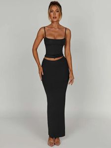 Suits Townlike Sexy Party Two Piece Set Spaghetti Strap Crop Top och Maxi kjolar Slim BodyCon 2 Pieces Set Women 2023 Summer Outfits