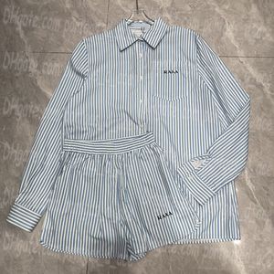 Bokstäver kvinnor blus tops set randig designer lång ärm tröjor kläder casual gata stil skjorta shorts