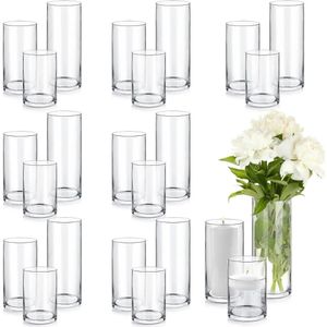 24 PCS Glascylinder Vaser Orkan Vase Bulk för mittstycken Flower Floating Candle Tall Pillar Holder 240301