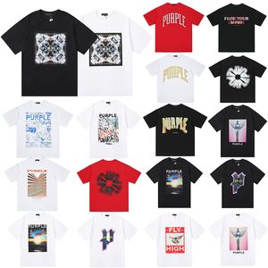 Summer Purple Men's Women's T-shirts Designer Shirts Cotton Loose Casual Graphic Tee Clothes Oil Målning Vintage Letters Printed Graffiti Tshirts Man Topps Size S-XL