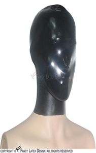 Svart sexig latexhuva utan dragkedja öppen näsa gummimask plus storlek rund krage gör av mögel 00028086146