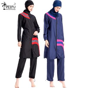 Clothing PEIFU Muslim Swimwear Women Modest Patchwork Full Cover Long Sleeve zipper Swimsuit Short Sleeves Swim Wear Islamic Swimsuit