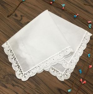 Uppsättning av 12 hemtextilier damer näsduk vit bomull spets bröllop brud hankies hanky 12x12inch3063860