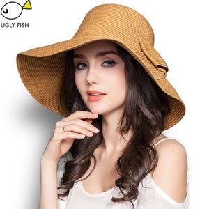Sommarhattar för kvinnor Straw Hat Beach Hats for Women Sun Hats Wide Brim Floppy D181030062201