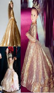 Gold Sequin Toddler Ball Glows Girls Pageant Dresses Juvel LongeChes Formal Kids Party Gown Flower Girl Dresses For Weddings8526617