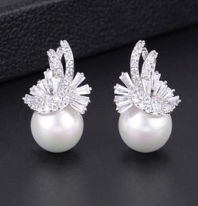 Stud GODKI 25mm Simulated Pearl Earring Elegant Butterfly Flower Cubic Zirconia Women Bridal Wedding Stud Earrings Fashion Jewelry2742121