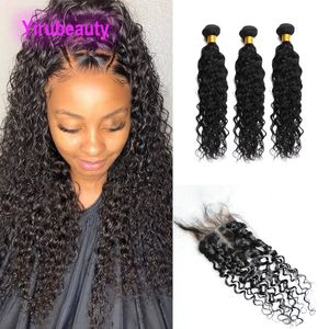 Brazilian Malaysian 100% Human Hair Peruvian Virgin Hair 3 Bundles With 4X4T Part Closure Water Wave ral Color 10-30inch