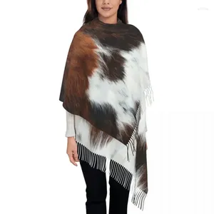 Ethnic Clothing Scottish Highland Cow Cowhide Texture Tassel Scarf Women Soft Animal Hide Leather Shawl Wrap Female Winter Scarves