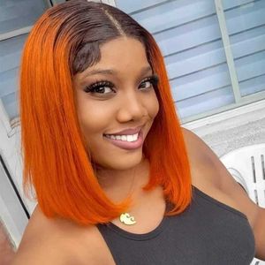 Perucas de cabelo em linha reta bob perucas laranja omber cor em linha reta curto bob 613 loiro cabelo humano peruca de renda frente de renda peruca de cabelo humano para mulheres negras 240306