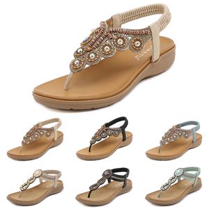 Bohemiska sandaler Kvinnor tofflor Wedge Gladiator Sandal Womens Elastic Beach Shoes String Bead Color47 Gai XJ