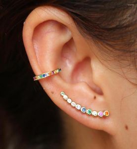 Saplama Küpe Renkli CZ Cister Küpe Kavisli Uzun Bar Saplamalar Klasik Basit Çoklu Piercing 925 STERLING Gümüş Moda Ear3065236