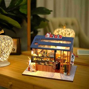 Arkitektur/DIY House Japanese Sushi Store Diy Miniature Doll House With Furniture Miniatures Sushi House Dollhouse Toys for Children Girls Gifts