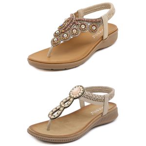 Bohemiska sandaler Kvinnor tofflor Wedge Gladiator Sandal Womens Elastic Beach Shoes String Bead Color18 GAI A111