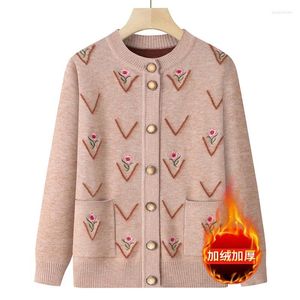 Women's Knits #2978 Winter Knitted Cardigan Coat Women Embroidery Floral Vintage Femme Slim Warm Thick Knitwear Sweater