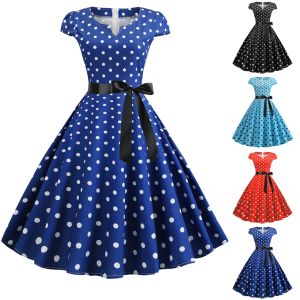 Kleid Frau Retro Kleider Audrey Hepburn 1950er 60er Jahre Rockabilly Polka Dot Gedruckt Bowknot Pinup Ballkleid Party Kleid Robe Vestidos # g3