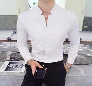 Designs Fall Winter Stand Collar Mens Longsleved Dress Shirts Black Red White Slim Elegant Youth Mane Business Wedding Formal522210