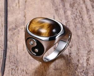 Wedding Rings Engagement Ring Jewellery For Men Vintage Oval Tiger Eye Natural Stones With Yin Yang Symbol Male Accessories5950990
