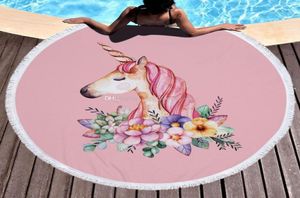 Beach Towels 150150cm Round Summer Swimming Bath Towel cartoon Shawl Yoga Mat 16 colors Blanket C38282627002