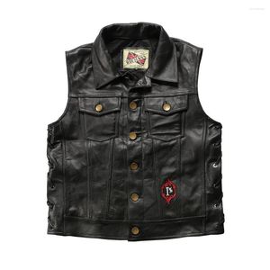 Gilet da uomo Modelli primavera-estate Abbigliamento uomo Canottiera Moda Casual Biker Club Flame Knight Ricamo Strato di testa Gilet in pelle di vacchetta