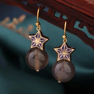 Dangle Brincos Longos Pedra Natural Estrelas Vintage Delicado Gota Étnica Cloisonne Estilo Chinês Jóias Para Mulheres