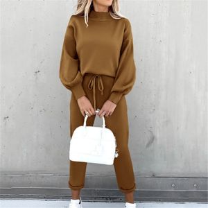 Plus size feminino cor sólida moda casual rendas esportes calças de manga comprida terno inverno simples versátil 240305