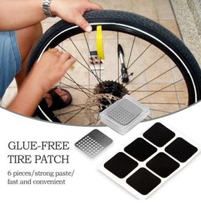 6 pçsbox remendos de reparo de pneus de bicicleta kit de remendo autoadesivo com folha abrasiva e caixa conjunto de reparo de pneus 6412759
